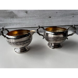 viking plate e.p. copper Silver Plated Embossed Ornate Creamer Sugar Bowl Set